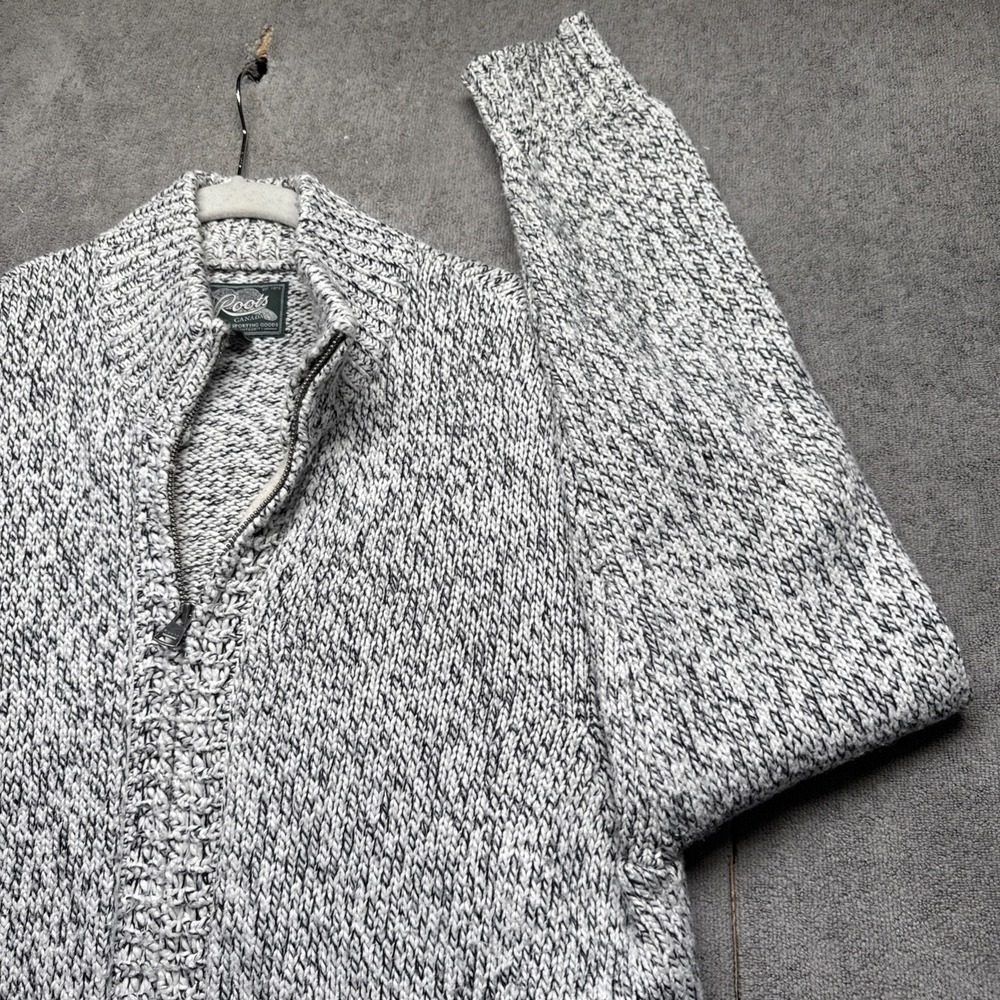 Roots Canada Gray White Knit Wool Blend Shawl Collar Cardigan Sweater‎ Large
